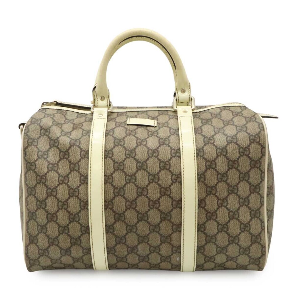 Gucci GG Supreme Handbag Boston Bag Leather Greige Gray Cream